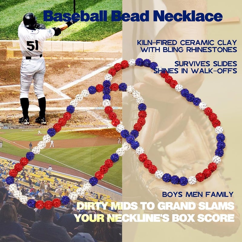 Krfy Baseball Necklaces for Boys, Bling Rhinestone Beaded Necklaces for Women Men, Diamond Baseball Drip Necklace Ice Bead Necklaces Inspired Sports Jewelry, 17.7 Inches, Age：Over 8 Years Old - Image 2